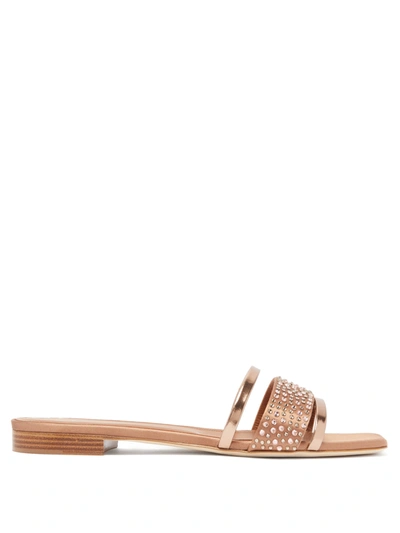 Malone Souliers Rosa Crystal-embellished Leather-trimmed Satin Sandals In Copper