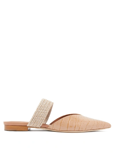 Malone Souliers Maisie Point-toe Crocodile-effect Leather Mules In Nude