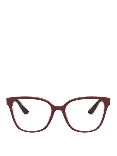 Dolce & Gabbana Logo Eyeglasses With Patterned Temple Insides In Red