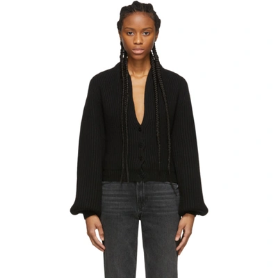 Alexander Wang Ribbed Cardigan With Draped Neck In 003 Black