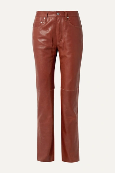 Helmut Lang Leather Straight-leg Pants In Brick