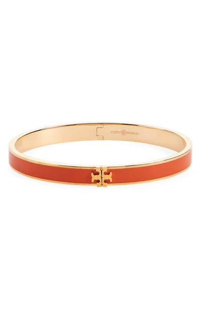 Tory Burch Kira Logo Colored Bangle Bracelet In Red/gold