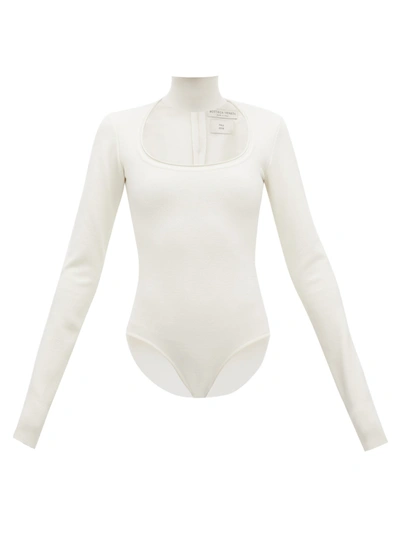 Bottega Veneta High Neck Cut-out Wool-blend Bodysuit In White