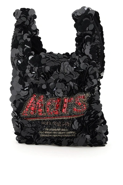 Anya Hindmarch Anya Brands Mars Bar Sequins Mini Tote Bag In Black (black)