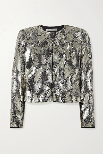 Alice And Olivia Kidman Embellished Strong-shoulder Jacket In Silver