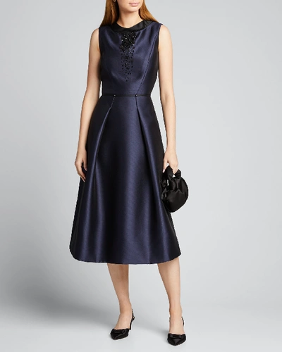 Atelier Caito For Herve Pierre Embroidered Mikado Cocktail Dress In Navy