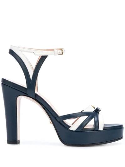 Gucci Alison Two-tone Leather Bow Platform Sandals In Blue