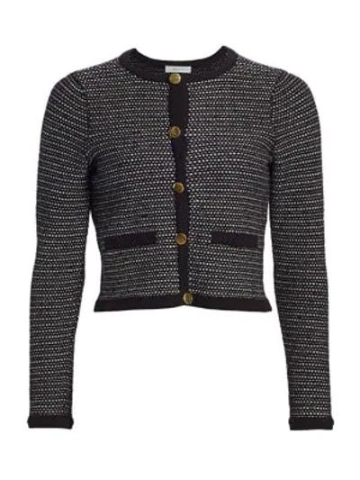 Milly Cropped Tweed Knit Cardigan In Black Multi