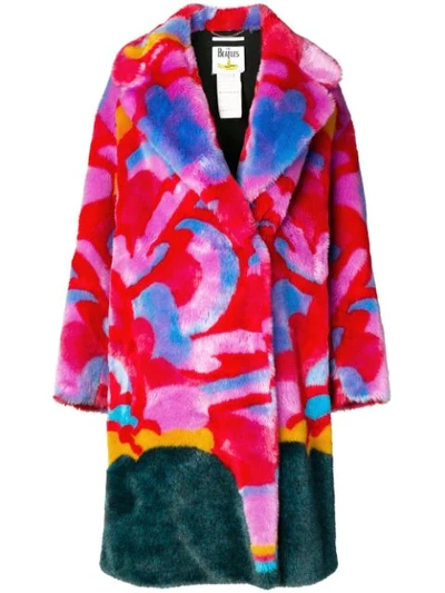Stella Mccartney All Together Now Yellow Submarine Faux Fur Coat In Multi