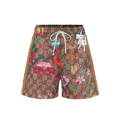 Gucci Gg Flora Technical-jersey Shorts In Brown