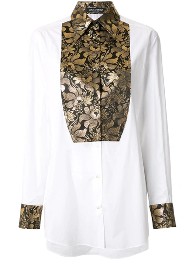 Dolce & Gabbana Poplin And Brocade Tuxedo Shirt In White
