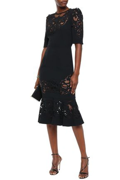 Dolce & Gabbana Embroidered Tulle And Crepe Midi Dress In Black