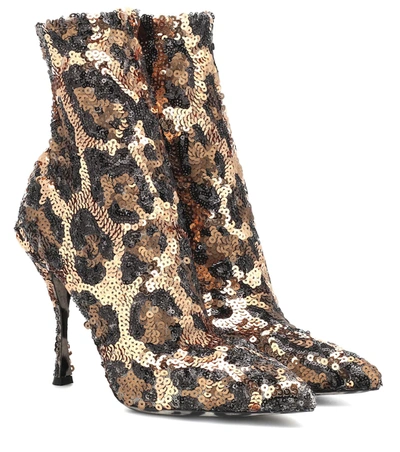 Dolce & Gabbana Sequined Stretch-knit Sock Boots In Leopard Print