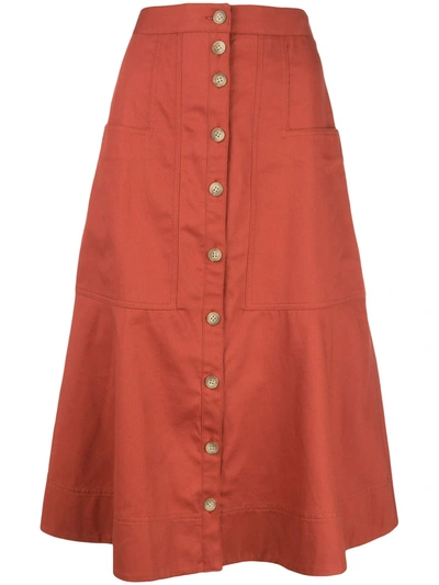 Tibi Harrison Chino Patch-pocket Skirt In Dusty Red