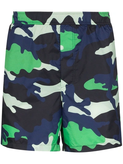 Valentino Camouflage Print Swim Shorts In Blue