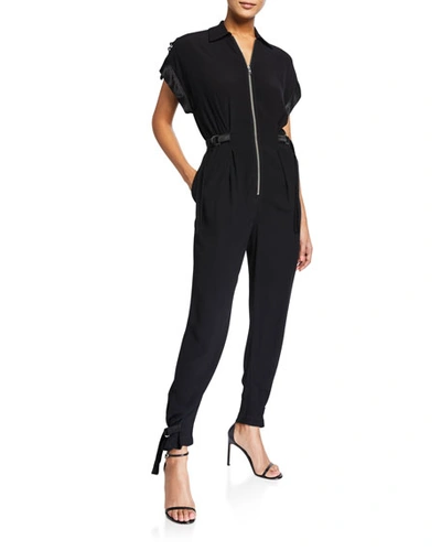 Pinko Zip-front Satin-trim Jumpsuit In Black