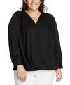 Vince Camuto Wrap Front Hammered Satin Blouse In Rich Black