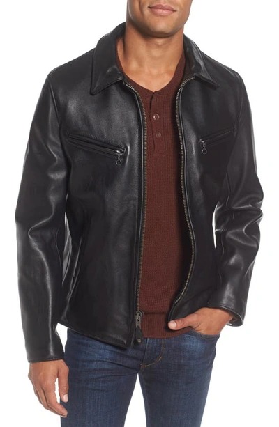 Schott Slim Fit Leather Jacket In Black