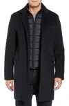 Andrew Marc Cunningham Quilted Bib Inset Topcoat In Navy