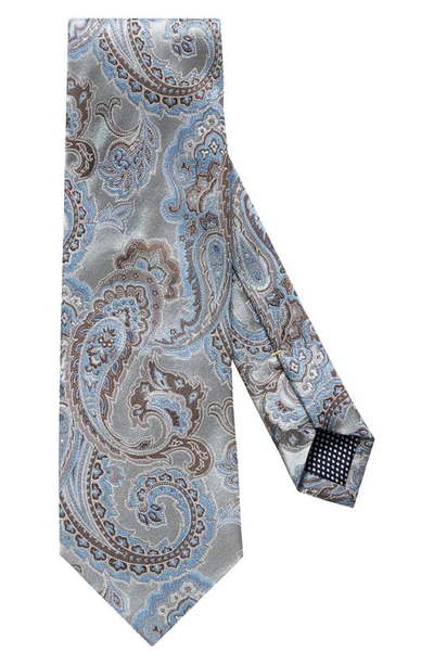 Eton Paisley Silk Tie In Grey/blue