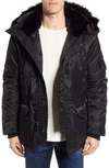 Schott Satin Flight Parka With Removable Faux Fur Lining In Black