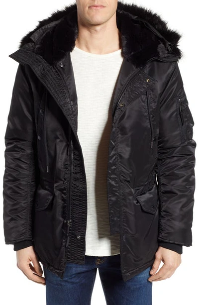 Schott Satin Flight Parka With Removable Faux Fur Lining In Black