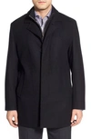 Cole Haan Wool Blend Topcoat With Inset Knit Bib In Black