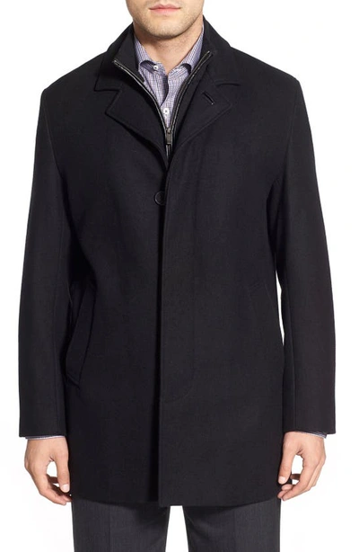 Cole Haan Wool Blend Topcoat With Inset Knit Bib In Black