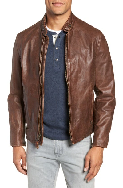 Schott Nyc Café Racer Hand Vintaged Cowhide Leather Jacket In Brown