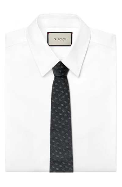 Gucci Running Gg Logo Silk Jacquard Tie In Black