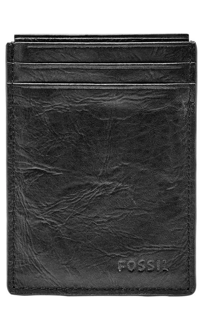 Fossil Neel Magnetic Leather Money Clip Card Case In Black