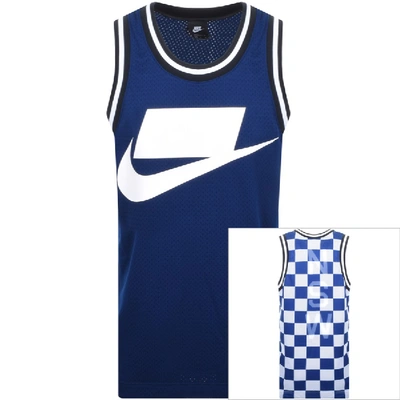 Nike Sportswear Check Logo Print Mesh Tank In Blue