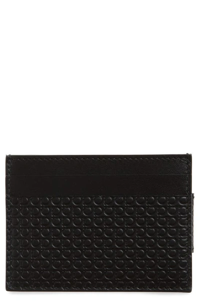 Ferragamo Men's Gancio Leather Card Case W/ Money Clip In Black