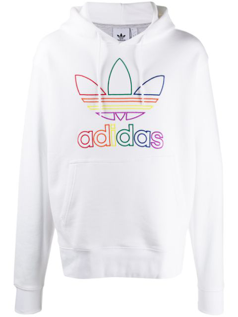 Adidas Originals Adidas Pride Embroidered Hooded Sweatshirt In White ...