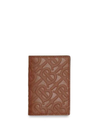 Burberry Monogram Embossed Leather Card Case In Brown