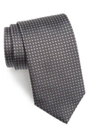 David Donahue Geometric Dot Silk Tie In Charcoal