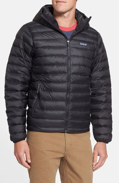 Patagonia Packable Windproof & Water Repellent Down Hooded Jacket In Black