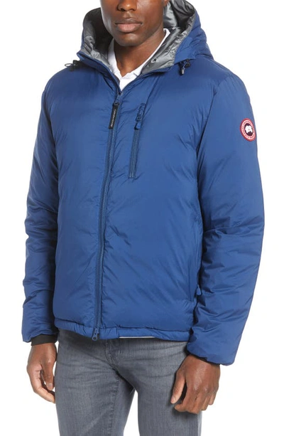 Canada Goose Lodge Packable Windproof 750 Fill Power Down Hooded Jacket In Blue