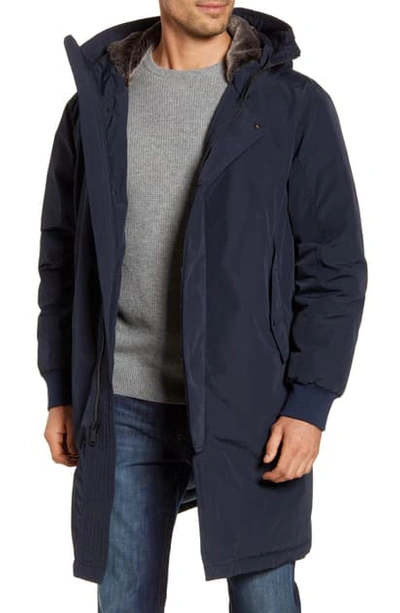 Cole Haan Tech Down Parka With Faux Fur Trim In Navy