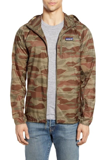 Patagonia Houdini Water Repellent Hooded Jacket In Bear Witness Camo Sage Khaki