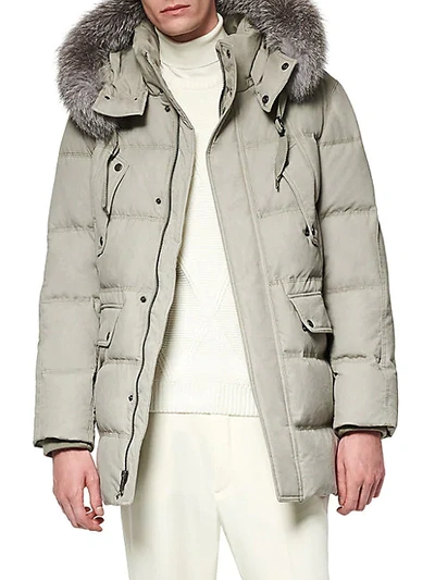 Andrew Marc Belmont Genuine Fox Fur Trim Down Parka In Stone