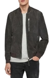 Allsaints Kemble Suede Bomber Jacket In Soot Grey