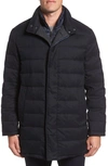 Cole Haan Stand Collar Quilted Down Coat With Inset Bib In Navy