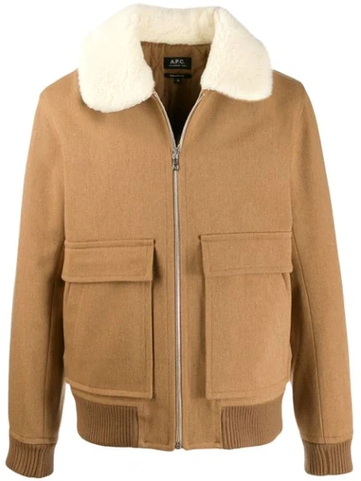 Apc Jacket Twill De Laine Melange Aviator Jacket In Beige