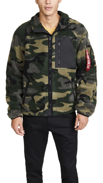 Alpha Industries Ridge Fleece Utility Jacket In Woodland Camo