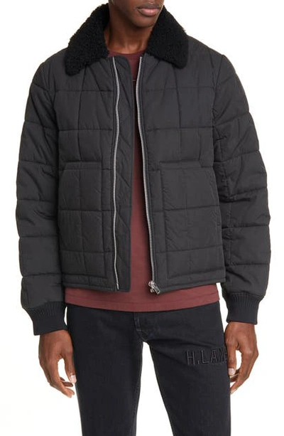Helmut Lang Quilted Bomber Jacket With Genuine Shearling Collar In Black