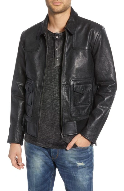 John Varvatos Regular Fit Leather Jacket In Black