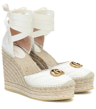 Gucci Double G Leather Espadrille Wedges In White