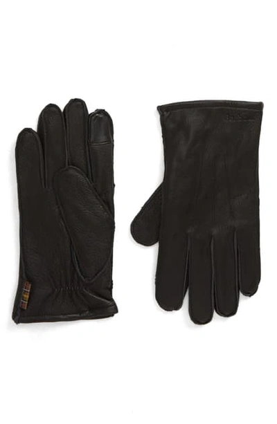 Barbour Bexley Touchscreen Compatible Leather Gloves In Black