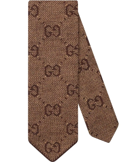 Gucci Gg Logo Wool Tie In Brown